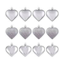 chaungfeng 12Pcs Heart Ornaments, Multi Finish Heart Baubles Hanging Ornaments for Valentine’s Day Decor Mother's Day Christmas Tree Wedding Anniversary Party Decoration(Silver)