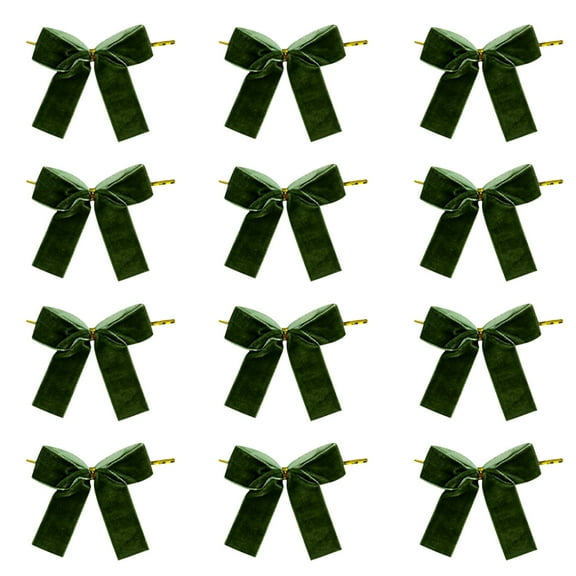 chaungfeng 12Pcs Vintage Velvet Ribbon Bows, Christmas Bow Mini Xmas Tree Velvet Bowknot for Home Decoration Wedding Decor, 3.35"x3.35" (Green)