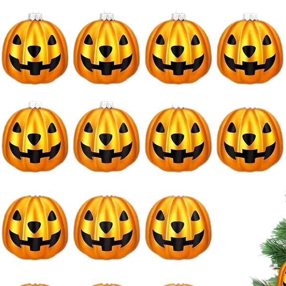 chaungfeng 12pc Halloween Pumpkin Ball Decoration, Fall Mini Electroplated Color Ball Hanging Ornament, for Christmas Tree Farmhouse Home Party Decoration, 2.4"x2.7"