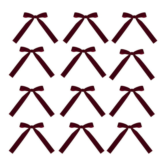 chaungfeng 12pc Velvet Christmas Tree Bows, Rustic Crafts Gift Wrapping Bows, Xmas Ornaments for Wreath Garland Tree Decorations Indoor Outdoor Holiday Decor(5.1"x7")