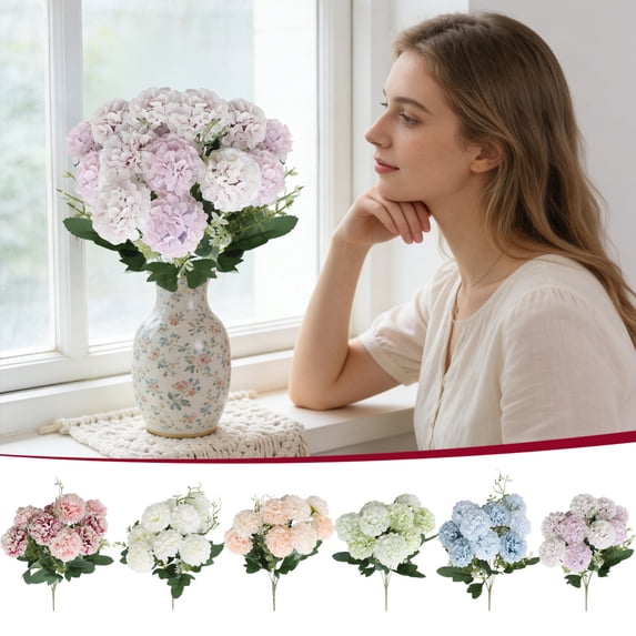 chaungfeng 13.7In Artificial Hydrangea Silk Flowers Bouquet, Faux Hydrangea Stems for Wedding Centerpieces Home Decor (Purple)