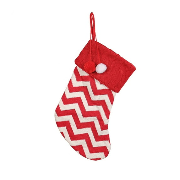 chaungfeng 15inch Large Christmas Stockings, Classic Red Knitted Xmas Socks with Snowflakes, Reindeer, Christmas Tree Pattern & Pompom Ball Hanging Ornaments for Party Fireplace Decor