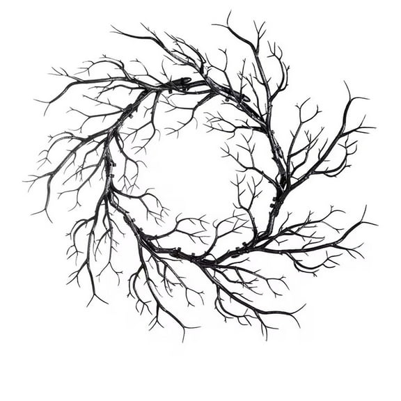 chaungfeng 16.5 Inch Black Twig Halloween Wreath for Front Door - Artificial Plastic Simulation Dead Branch Garland for Indoor Outdoor Party Home Decor