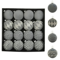 chaungfeng 16pcs 2.36" Christmas Ball Ornaments, Velvet Shatterproof Christmas Tree Ornaments, Glitter Xmas Hanging Balls Decorations for Wedding Party Holiday (Gray, 16pc-6cm)