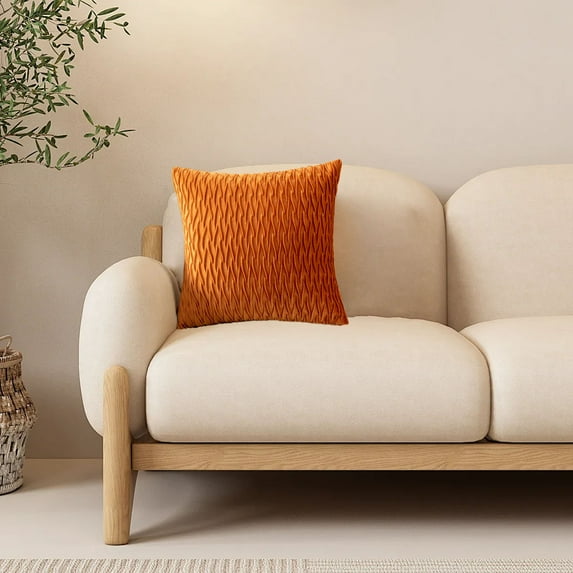 chaungfeng 18x18 Inches Solid Colour Velvet Pleated Pillow, Soft Striped Velvet Square Decorative Pillow Covers for Farmhouse Couch Home Hotel Guesthouse