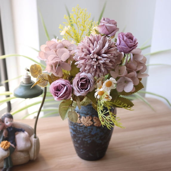 chaungfeng 1PC Artificial Flower Bouquet, Silk Peony Fake Hydrangea Rose Flower with Stems for Festival Wreath Home Dining Table Bonsai Decoration Wedding Arch Accessories(Purple)