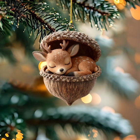 chaungfeng 1PCS Forest Animal Acorn Ornaments – 2D Cozy Forest Woodland Friends Acorn Dreams Ornaments – Pine Cone Animal Decor, Squirrel Hanging Ornament for Christmas Tree