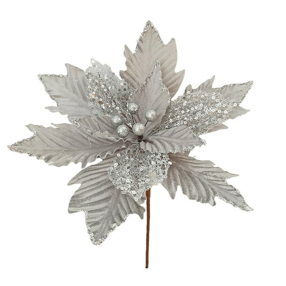 chaungfeng 1Pcs Large Fake Poinsettia Flower for Christmas Decor, 13.4 Inch Long Glitter Artificial Cloth Material Flower for Indoor Outdoor Party, Wedding Hotel, Holiday Gifts