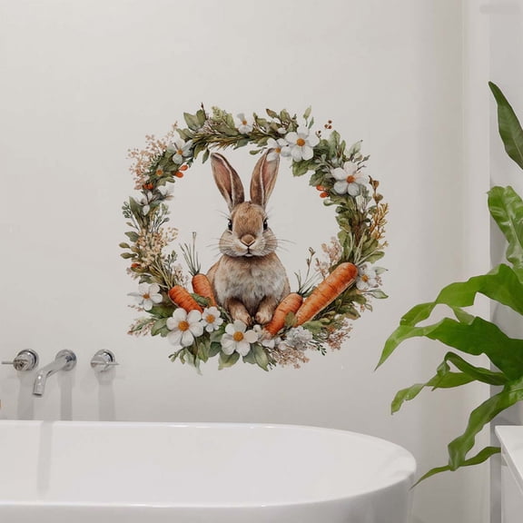 chaungfeng 1pc 12 Inch Cute Bunny in the Garland Wall Decal, Rabbit Animal Easter Wall Sticker Removable Peel and Stick Wall Art Decor for Living Room Playing Room Bedroom