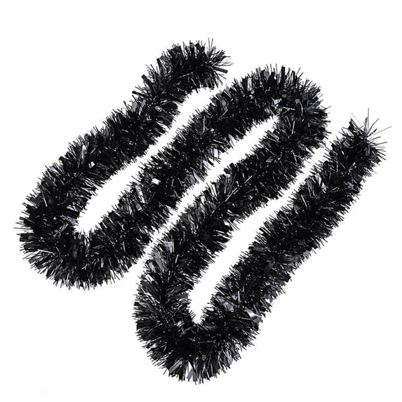 chaungfeng 1pc Black Tinsel Garland, Christmas Metallic Twist Foil Tinsel Garland Shiny Hanging Decorations for Christmas Xmas Tree Halloween Birthday Wedding Party Supply (79", Black)