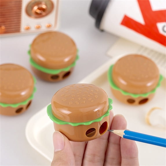 chaungfeng 1pc - Creative Pencil Sharpener, Learning Supplies, Cute Cartoon Pencil Sharpener - Hamburger Double Hole - Random Color