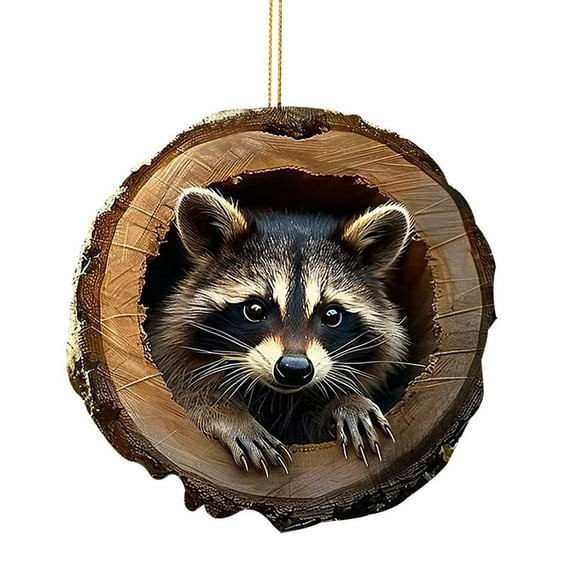 chaungfeng 2.8 Inch Animal Christmas Ornament, Forest Animal Decoration Mouse Raccoons Pattern Acrylic Ornament, Animal Christmas Tree Decorations 2D Flat Animal Hanging Decorations