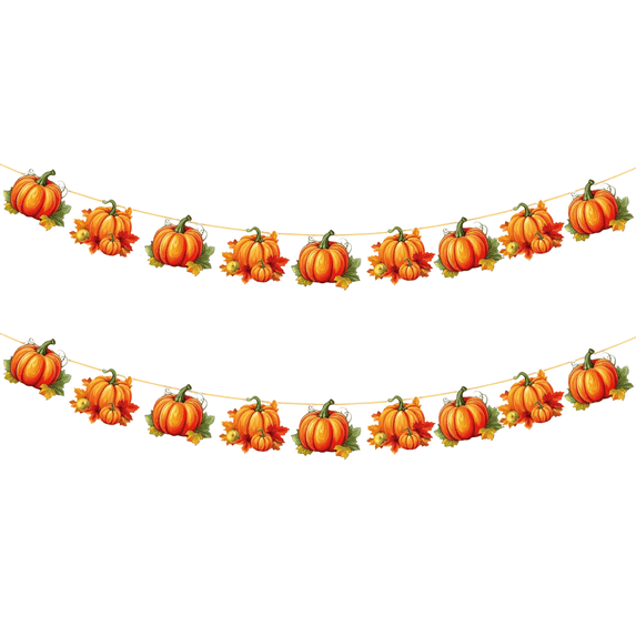 chaungfeng 2 Pack Fall Pumpkins Bunting Banners, Maple Leaves Paper Hanging Ornament for Thanksgiving Day Party Gift, Photo Props Backdrops for Fall Farm Harvest Indoor Outdoor Supplies 79"