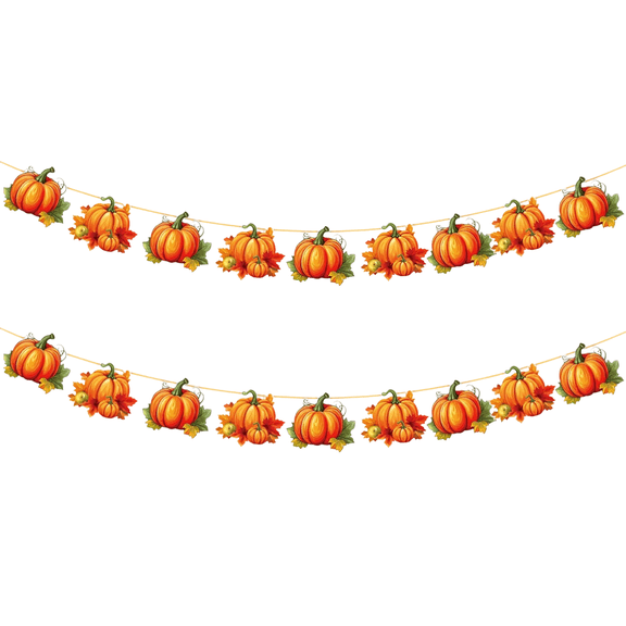 chaungfeng 2 Pack Fall Pumpkins Bunting Banners, Maple Leaves Paper Hanging Ornament for Thanksgiving Day Party Gift, Photo Props Backdrops for Fall Farm Harvest Indoor Outdoor Supplies 79"