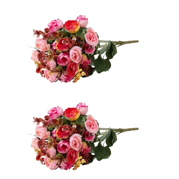 chaungfeng 2-Pack Silk Rose Bouquets, Artificial Flowers Heads Stems Leaves, 13.39 Inch Fake Roses for Wedding Bouquets; Home Table Centerpieces Decor (4, Multicolor E)