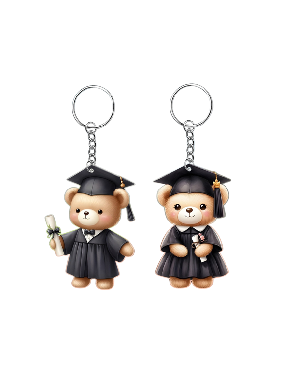 2 Pcs Personalized College Graduation Photo Keychain, 2D Acrylic Cute Bear Pendant for Class of 2026, Gift for Graduation Day