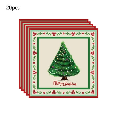 chaungfeng 20 Pcs Disposable Tableware Set, Christmas Tree Pattern Square Napkins, for Large Gatherings, Party Supplies, Holiday Meal (6.5 x 6.5 Inch)