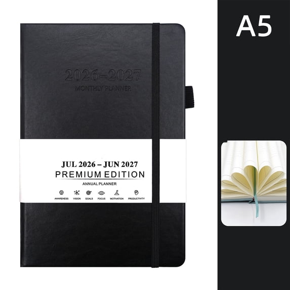 chaungfeng 2026-2027 Planner,A5 2026 Weekly and Monthly Planner 5.9x8.5inch with Pen Loop,Elastic Bond,2026 Diary for Office and Home(Black)