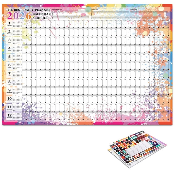chaungfeng 2026 Wall Planner Calendar, Year Planner 2026 Wall, 29 X 20 Inch Big Assed Calendar, with Tip Labels & Sticker for Home Classroom Office Task Study Reading