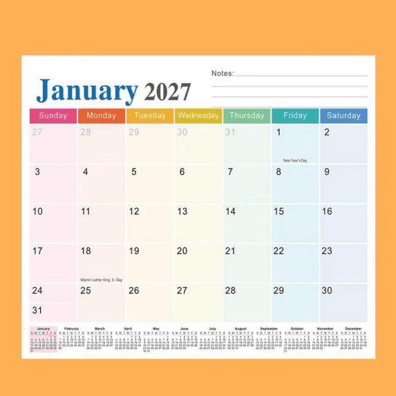 chaungfeng 2027 Wall Planner Calendar, Year Planner 2027 Wall, 11.8 X 10 Inch Big Assed Calendar, for Home Classroom Office Task Study Reading
