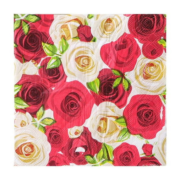 chaungfeng 20Pcs Red Roses Print Cloth Napkins, 6.5 x 6.5 Inch Soft & Comfortable Disposable Dinner Napkin for Family, Restaurant, Weddings, Parties, Valentines's Day (C)