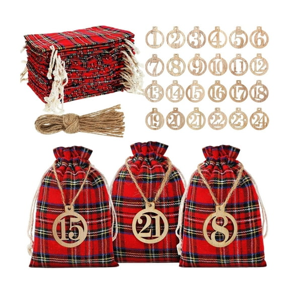 chaungfeng 24 - Pack 5x7 Inches Reusable Linen Burlap Gift Bags, Christmas Candy Bag with Hang Tag, Clip, Hanging Rope - for Presents, Party Favors, Retail, Samples