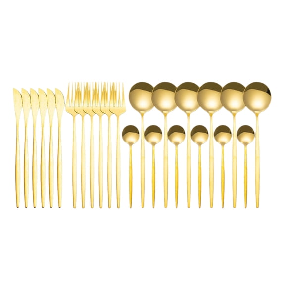 chaungfeng 24-Piece Gold Silverware Sets, Mirror Polished Stainless Steel Modern Flatware Cutlery Set Service for 6 Including Forks Spoons Knives Kitchen(Gold)