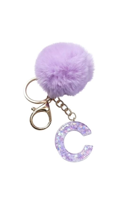 26 Initial Letter Alphabet Key Rings, Purple Velvet Ball Pendant with Fur Ball keychains for Purse Handbags Backpack Women Holiday Gift - C