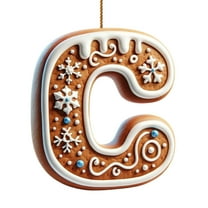 chaungfeng 26 Mini Gingerbread Alphabet Letter Ornaments with Berries Pattern, Personalized Initial A to Z Letters - Christmas Tree Hanging Ornaments, Family Holiday Xmas Party Decor 3.1"