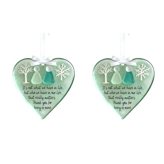 chaungfeng 2PC Heart-Shaped Sea Glass Friendship Decor - 3.15" Timeless Friendship Heart Keepsake - Green Pendant for Christmas Tree Hanging Ornaments, Sea Glass Art for Best Friends
