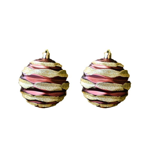 chaungfeng 2Pcs Christmas Ornament Wave Balls, 3.15 Inches Stripe Candy Finish Balls with Glitter Accents, Shatterproof Plastic, Holiday Christmas Tree Decoration