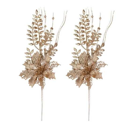 chaungfeng 2Pcs Fake Flower Plants for Christmas Decor, 17 Inch Long Glitter Artificial Plastic Flower for Indoor Outdoor Party, DIY Craft, Wedding Hotel Verandah, Holiday Gifts