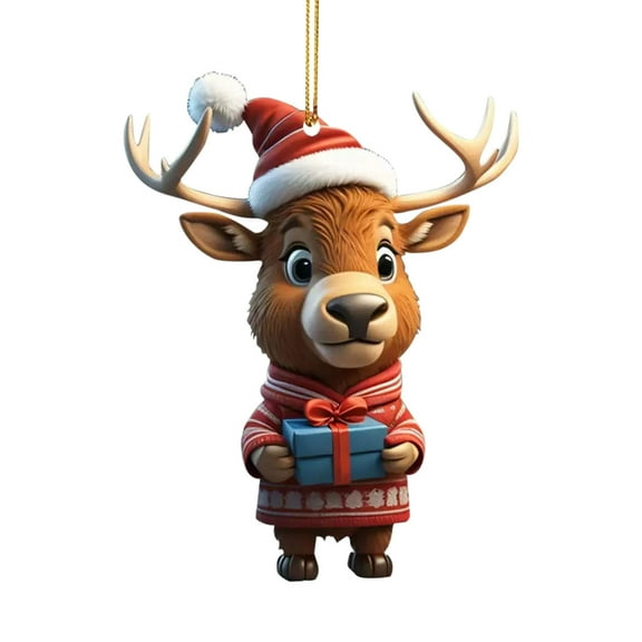 chaungfeng 3.1 Inches Acrylic Reindeer Pendant, Christmas Tree Hanging Ornament, for Window Display, Gift Exchange, Holiday Decor