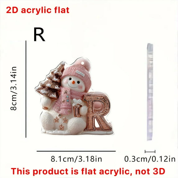 chaungfeng 3.14 Inches 2D Flat Acrylic Christmas Pendant, 26 Letters Personalized Snowman Ornament, Tree Hanging Decor, for Tree, Party, Festival Display, Gift Giving, Car Rearview