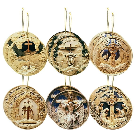 chaungfeng 3.15 Inches Wooden Cross Ornament, 12-Piece Jesus and Cross Figurine Set , 12-Piece Set for Christmas Tree, Spiritual Decor