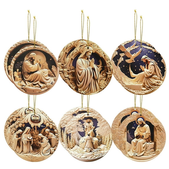 chaungfeng 3.15 Inches Wooden Prayer Ornament, 12-Piece Jesus Figurine Set for Christmas Tree, Religious Collection