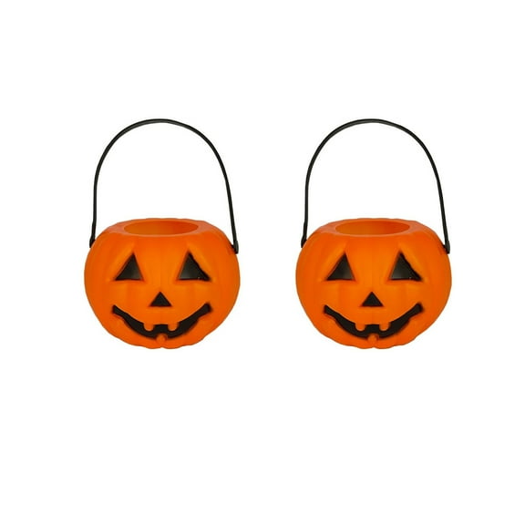 chaungfeng 3.9inch Halloween Pumpkin Bucket, Devil Smile Pumpkin Candy Bucket, Halloween Small Plastic Candy Holder with Handle, for Halloween Decorations