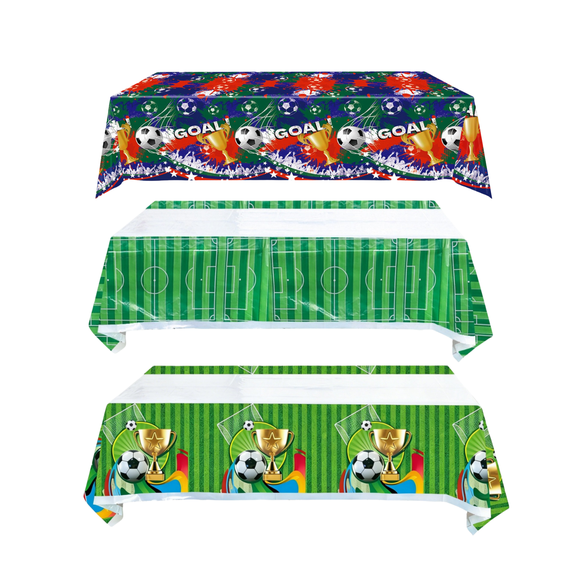 chaungfeng 3 Pack Soccer-Themed Party Tablecloth, Football Patterns Table Cover Waterproof Washable Rectangular for Buffets Birthday Party Holiday Dinners Picnics and Kitchen Decor