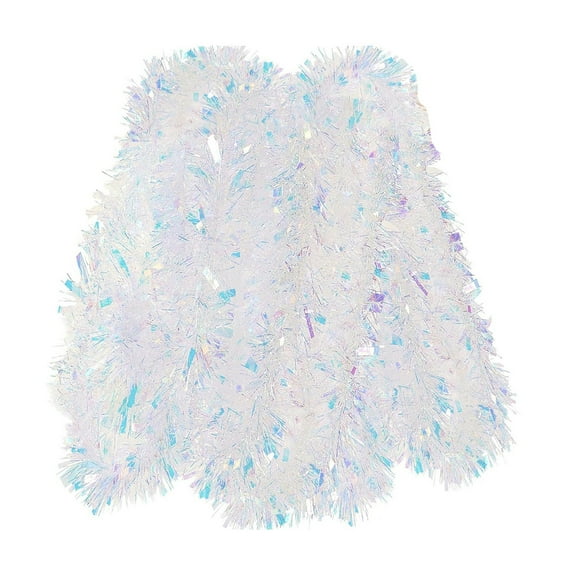 chaungfeng 3 Pcs Christmas Tinsel Garland, 78.7in/2m Shiny Iridescent White Metallic Hanging Garland for Christmas Tree Fireplace Mantle Home Party Decoration