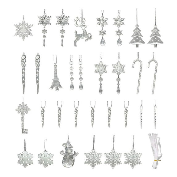 chaungfeng 32 Pcs Christmas Snowflake Ornament Set, Transparent Crystal Icicle Water Drop Pendants, for Tree Decor, Holiday Window Display, Gifts Giving