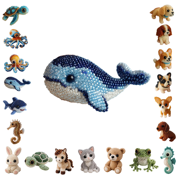 chaungfeng 3D DIY Beading Kit, Cute Sea Animal Shaped Bead Craft Set, Complete with Colorful Beads and Instructions, Fun Relaxing Handmade Project for Adults (Dolphin)