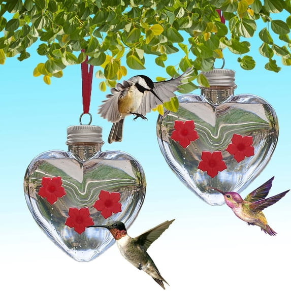 chaungfeng 3PCS Heart Shaped Mason Jar Hummingbird Feeder with 3 Feeding Ports, Mini Plastic Hanging Clear Hummingbird Feeders for Outdoors Top Fill Leak-Proof Easy to Clean 3.7x4in