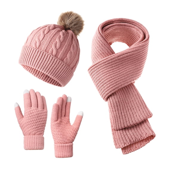 chaungfeng 3PCS Winter Beanie Hat Scarf Touchscreen Gloves Set for Men and Women, Knitted Fleece Lined Hats Thermal Gloves Long Scarf