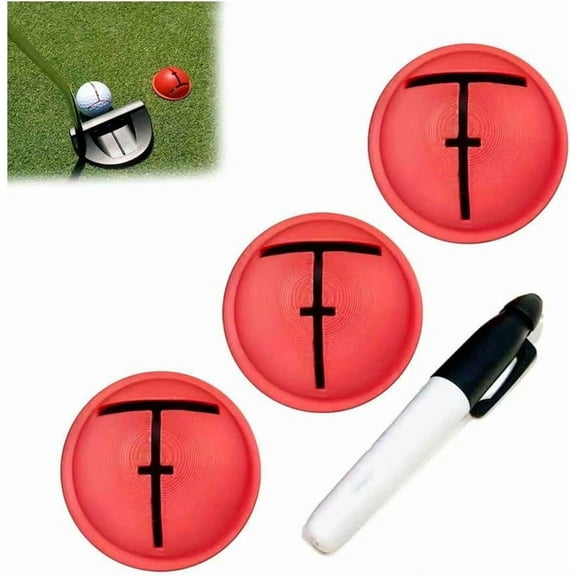 chaungfeng 3pcs Golf Ball Line Marker Tool with Marking Pen, Red Plastic Golf Ball Alignment Labeler Stencil Accessories for Precision Putting & Target Line Accuracy