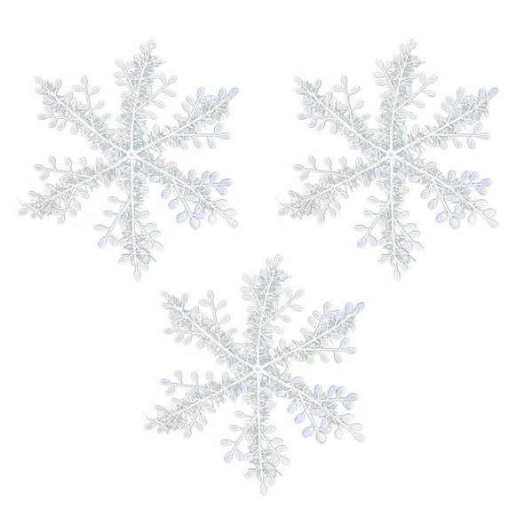 chaungfeng 3pcs White Snowflake Ornaments, Christmas Tree Decorations, Plastic Glitter Hanging Snow Flakes for Indoor Winter Christmas Tree Wonderland Decor
