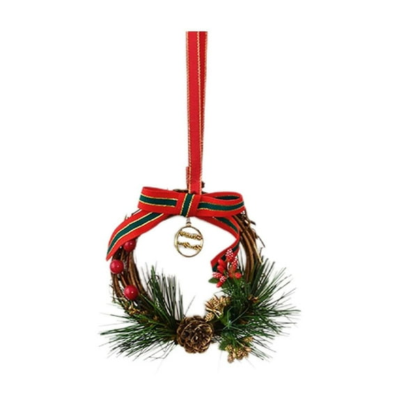 chaungfeng 4 Inch Mini Christmas Wreath Bell Bow Decorations, Christmas Tree Hanging Pendants, Window Porch Home Decor, for Car Decor, Christmas Decorations, Gifts