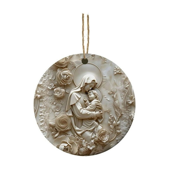 chaungfeng 4 Inches Nativity Christmas Ornament, Mother Mary and Jesus Decoration, 2D Christmas Hanging Ornament for Christmas Tree, Nativity Scene Ornaments Hanging Decor for Women Mom