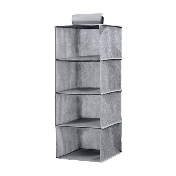 chaungfeng 4 Shelf Hanging Closet Organizer, Space Saver, Sweater & Clothing Shelves, Breathable Material Keeps Away Dust & Odors, Grey