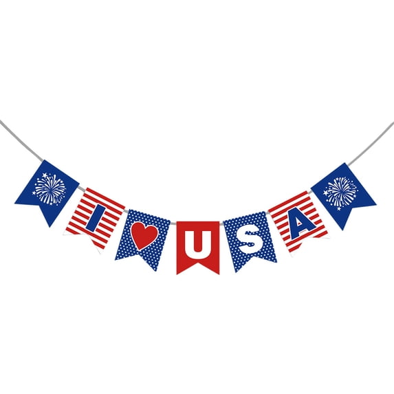 chaungfeng 4th of July Decorations, Patriotic Love USA Banner Red White and Blue Stars and Stripes Paper Fans Garland Hanging Streamers Party Supplies for Independence Day Memorial Day