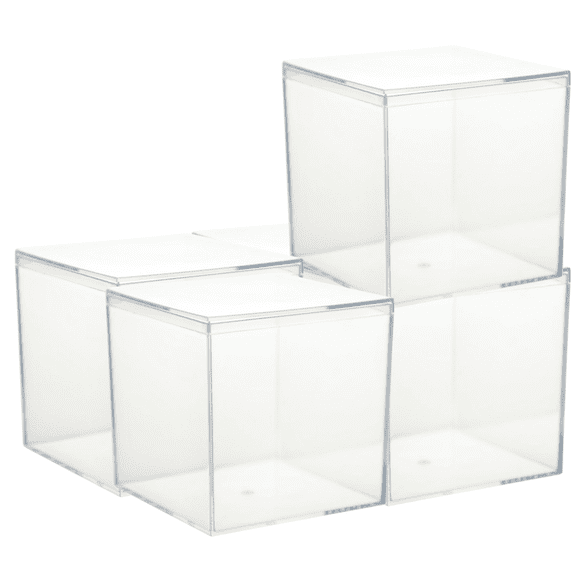 chaungfeng 5PCS Acrylic Box with Plastic Lid - Party Favor Gift Boxes - Clear Cube for Gifts, Weddings, Treats, Candies & Accessories - Square Home Storage Boxes | 3.35"x3.35"x3.35"